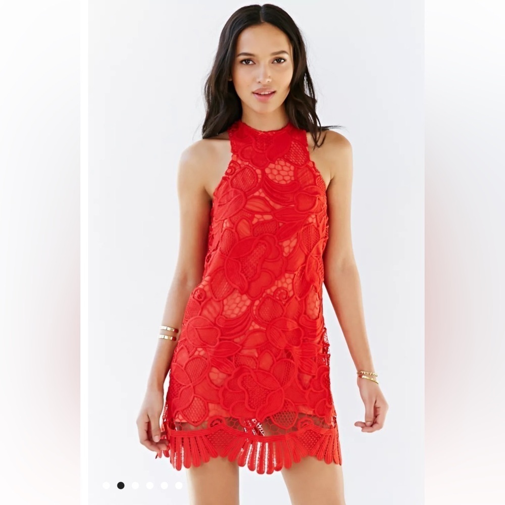 Lovers + Friends Coral XS Caspian lace shift mini dress floral homecoming prom